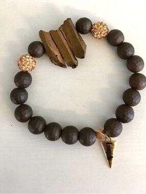 Erimish Bracelet w/ Natural Stone Faceted Beads & Rectangular Bars, & Gold Beads